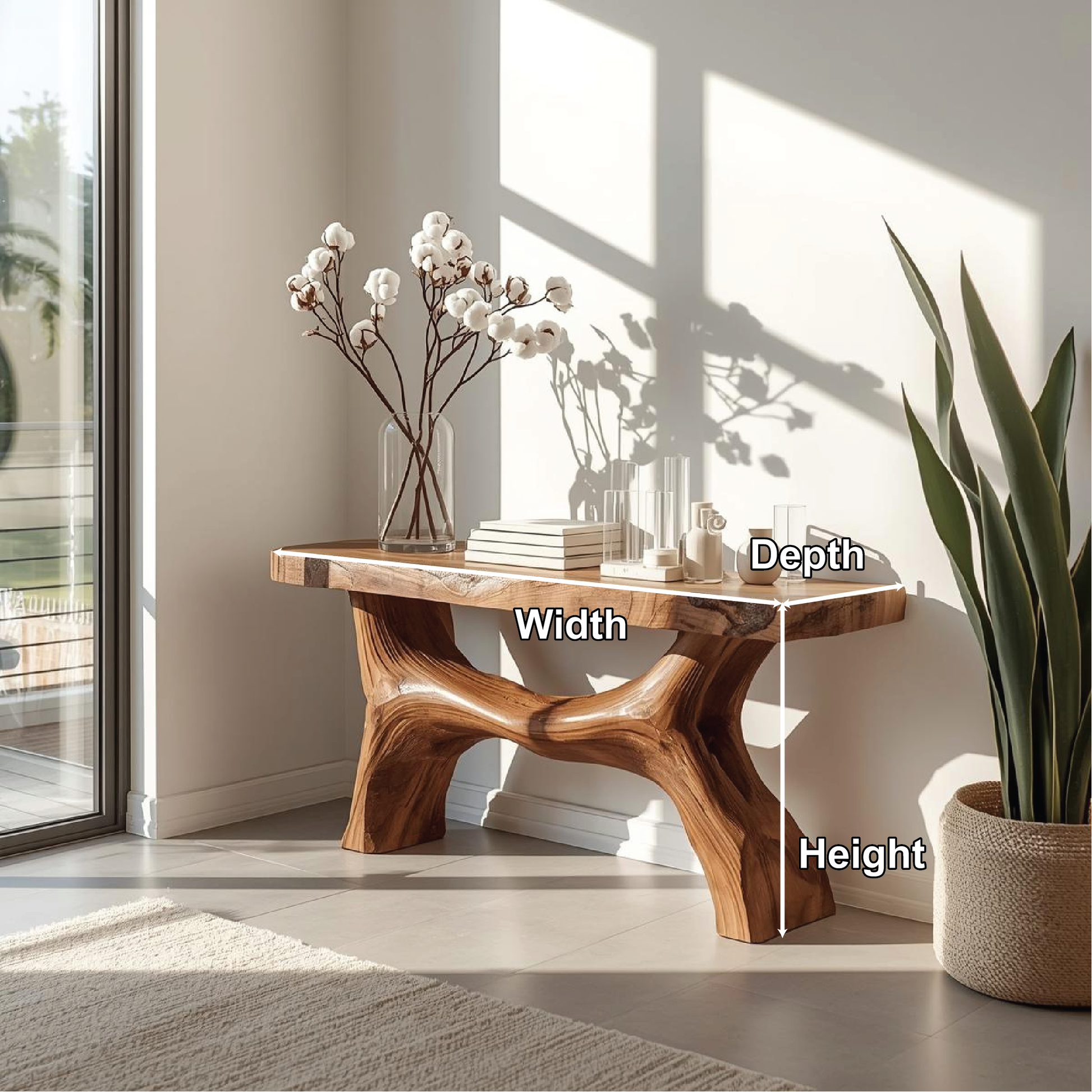 Handcrafted Solid Wood Console Table with Sculptural Base and Natural Live Edge Design Lynnsnail
