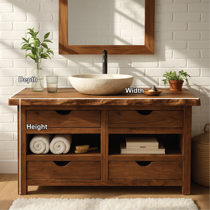 Handcrafted Solid Wood Bathroom Vanity with Natural Live Edge and Four Drawer Storage Lynnsnail