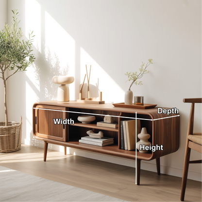 Solid Wood Console Table with Sliding Door – Handcrafted Mid-Century Storage & Display Shelf Lynnsnail