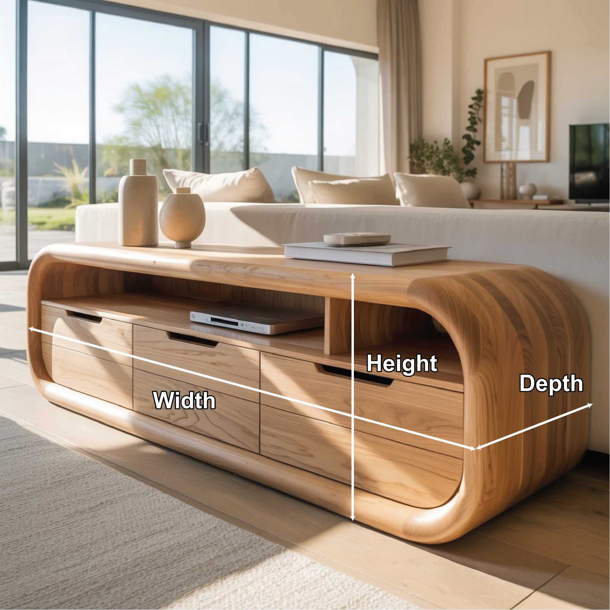 Solid Wood Console Table – Handcrafted Modern TV Stand with Smooth Rounded Edges Lynnsnail