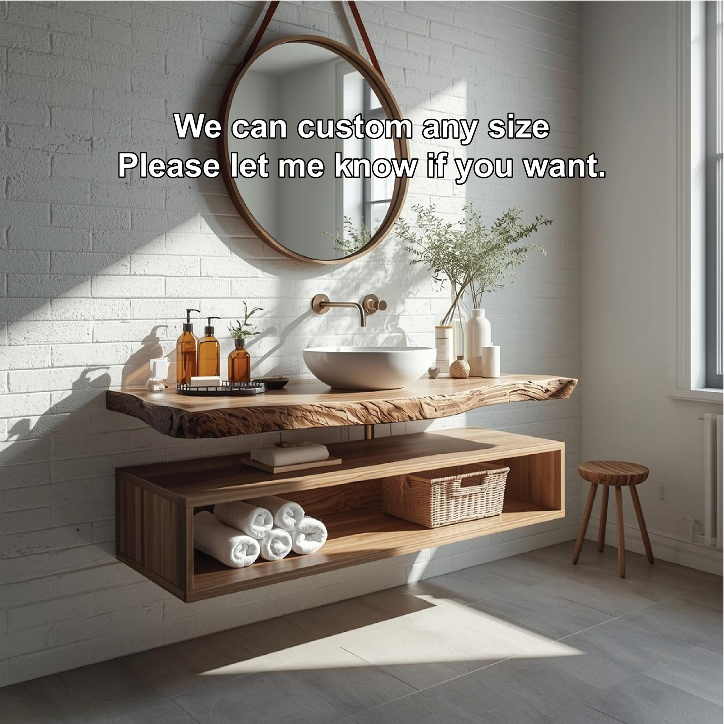 Handcrafted Solid Wood Floating Vanity with Natural Live Edge Top and Modern Minimalist Style Lynnsnail