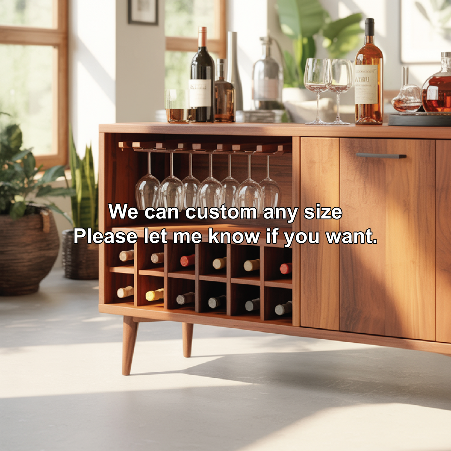 Handcrafted Solid Wood Dining Cabinet with Wine Rack and Hanging Glass Storage Lynnsnail