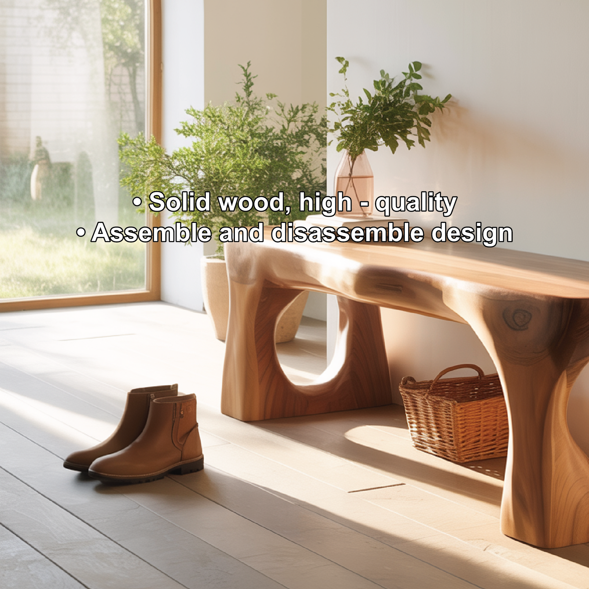 Handcrafted Solid Wood Entryway Bench with Sculpted Organic Cutout Base and Smooth Finish Lynnsnail