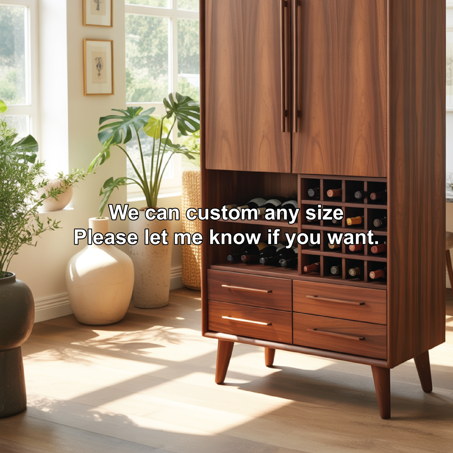 Handcrafted Solid Wood Dining Cabinet with Wine Rack, Tall Double Doors and Storage Drawers Lynnsnail