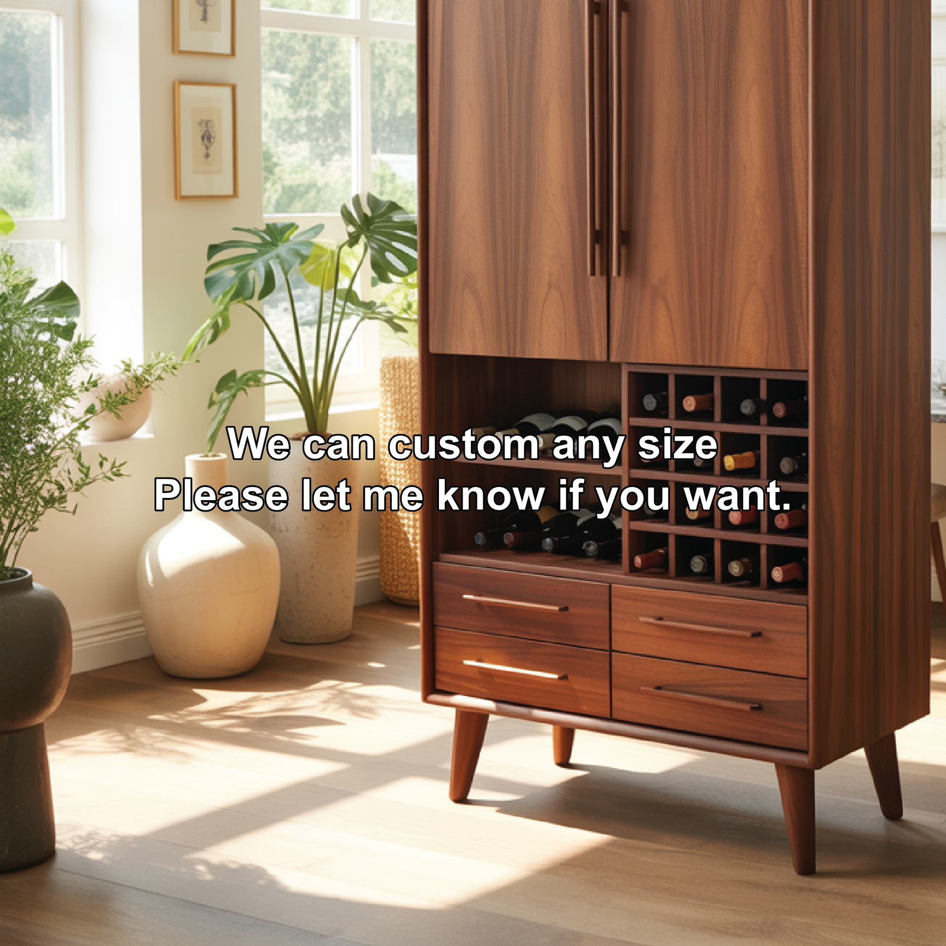 Handcrafted Solid Wood Dining Cabinet with Wine Rack, Tall Double Doors and Storage Drawers Lynnsnail