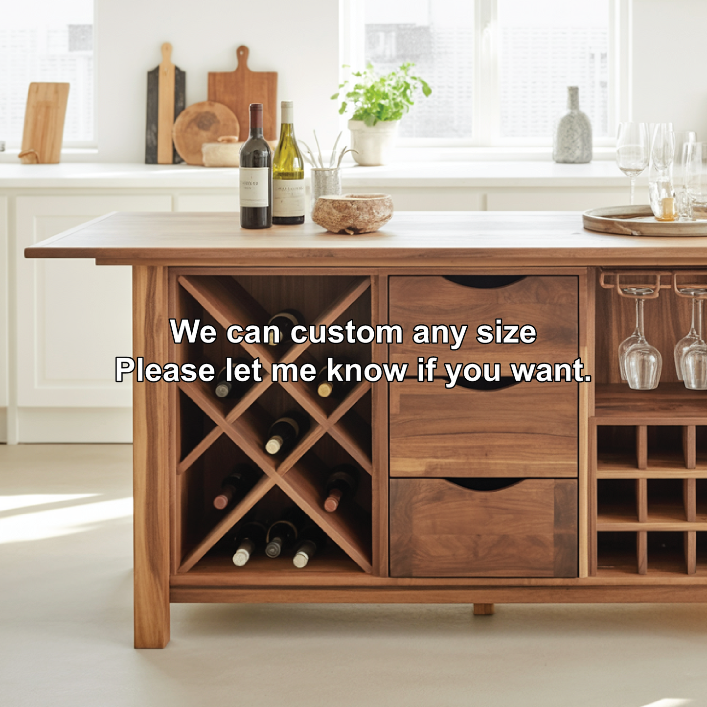 Handcrafted Solid Wood Dining Cabinet with Wine Storage, Drawers, and Hanging Glass Rack Lynnsnail