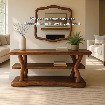 Handcrafted Solid Wood Console Table with Organic Curved Legs and Natural Smooth Finish Lynnsnail
