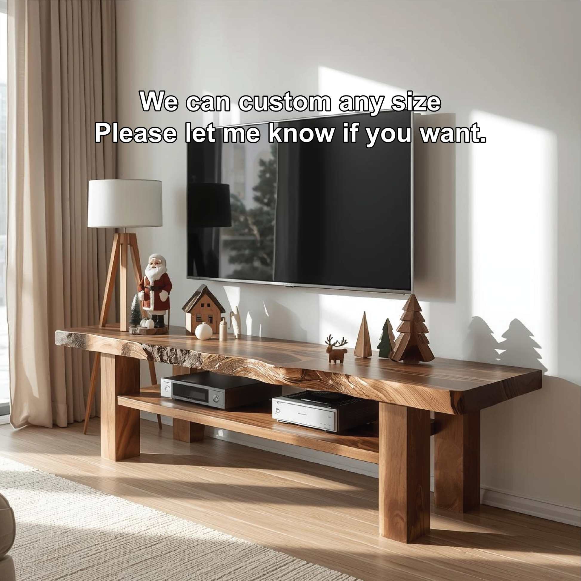 Handcrafted Solid Wood Live Edge TV Stand with Natural Finish for Modern and Rustic Interiors Lynnsnail