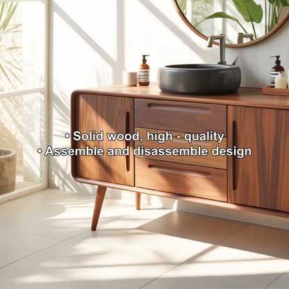 Solid Wood Bathroom Vanity with Mid-Century Design – Handmade Natural Timber Sink Cabinet Lynnsnail