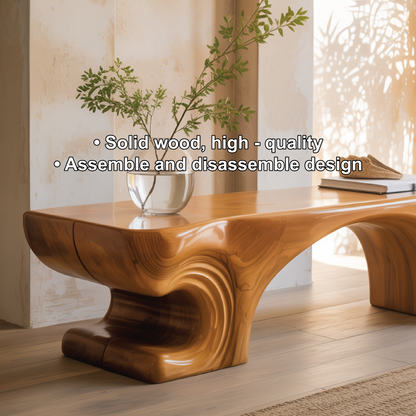Handcrafted Solid Wood Entryway Bench with Sculpted Organic Base and Smooth Modern Finish Lynnsnail