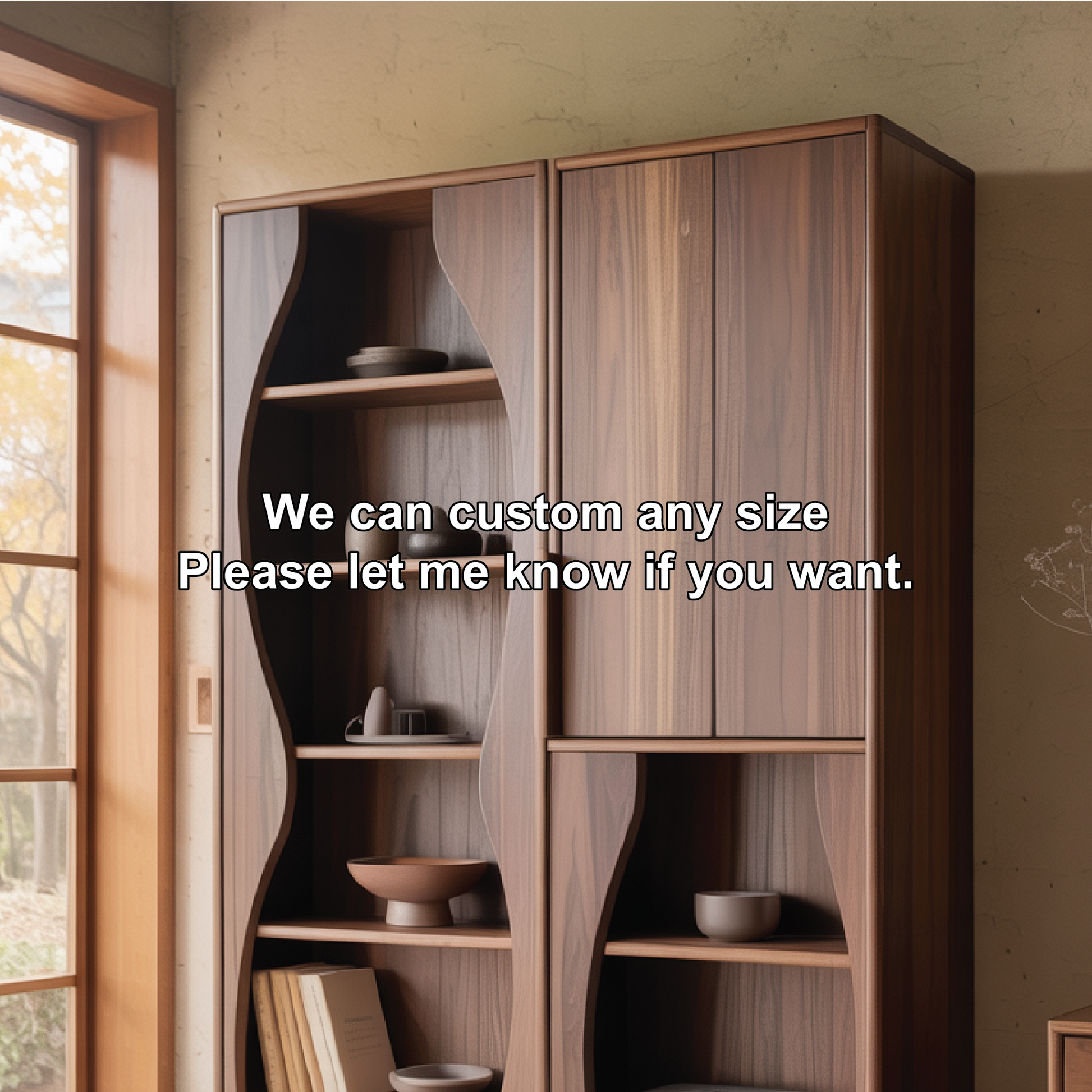Handcrafted Solid Wood Dining Cabinet with Sculpted Curved Panels and Open Display Shelves Lynnsnail