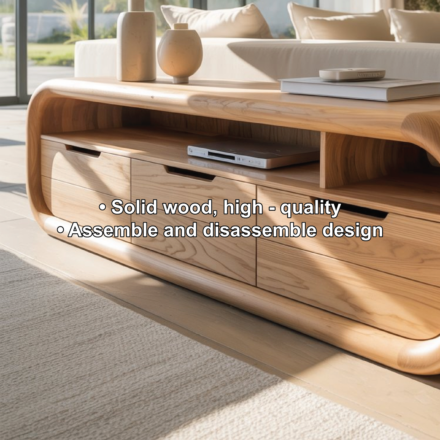 Solid Wood Console Table – Handcrafted Modern TV Stand with Smooth Rounded Edges Lynnsnail