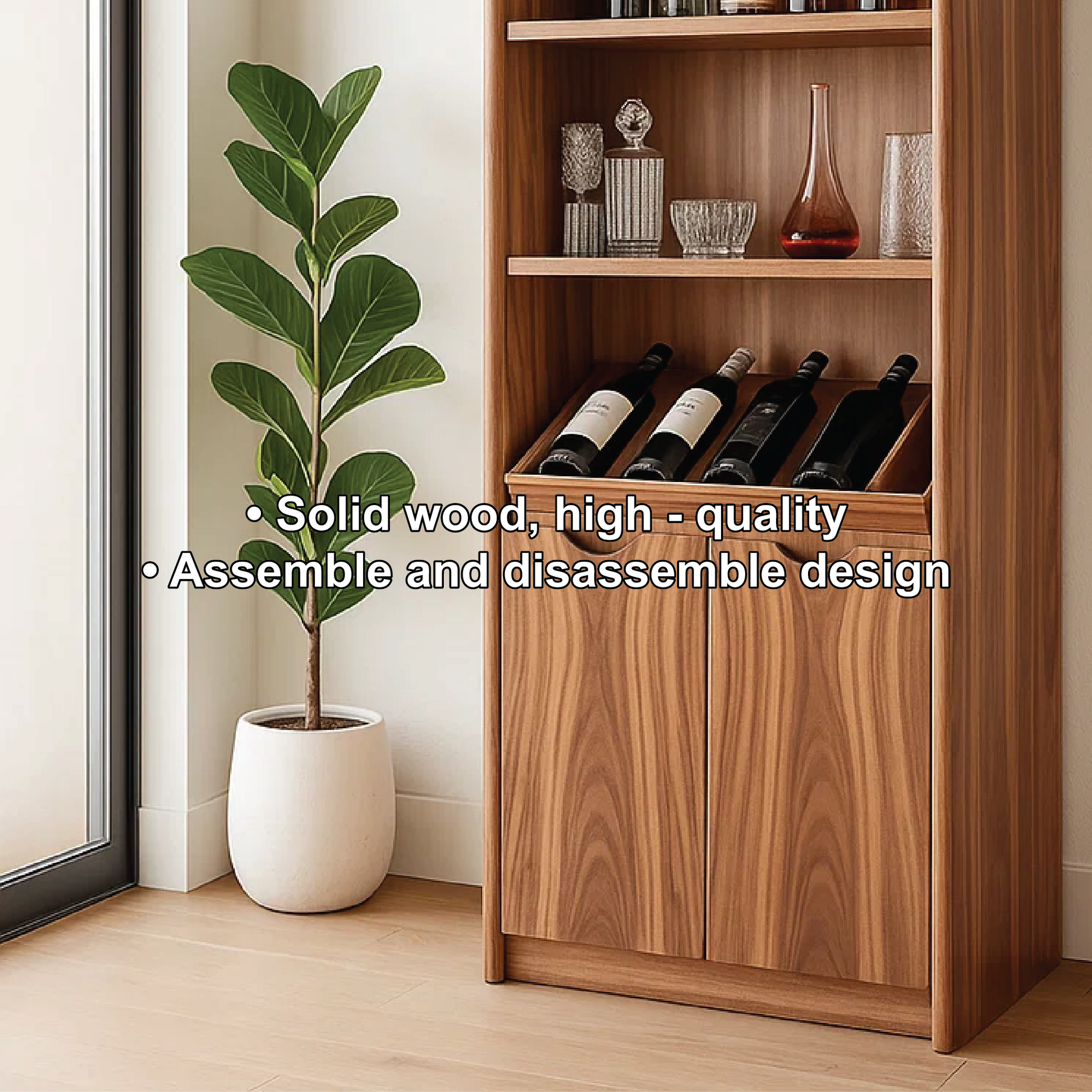Solid Wood Arched Wine Storage Cabinet with Display Shelves and Bottle Organizer Lynnsnail