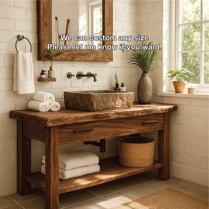 Handcrafted Solid Wood Bathroom Vanity with Rustic Live Edge Design and Modern Farmhouse Charm Lynnsnail