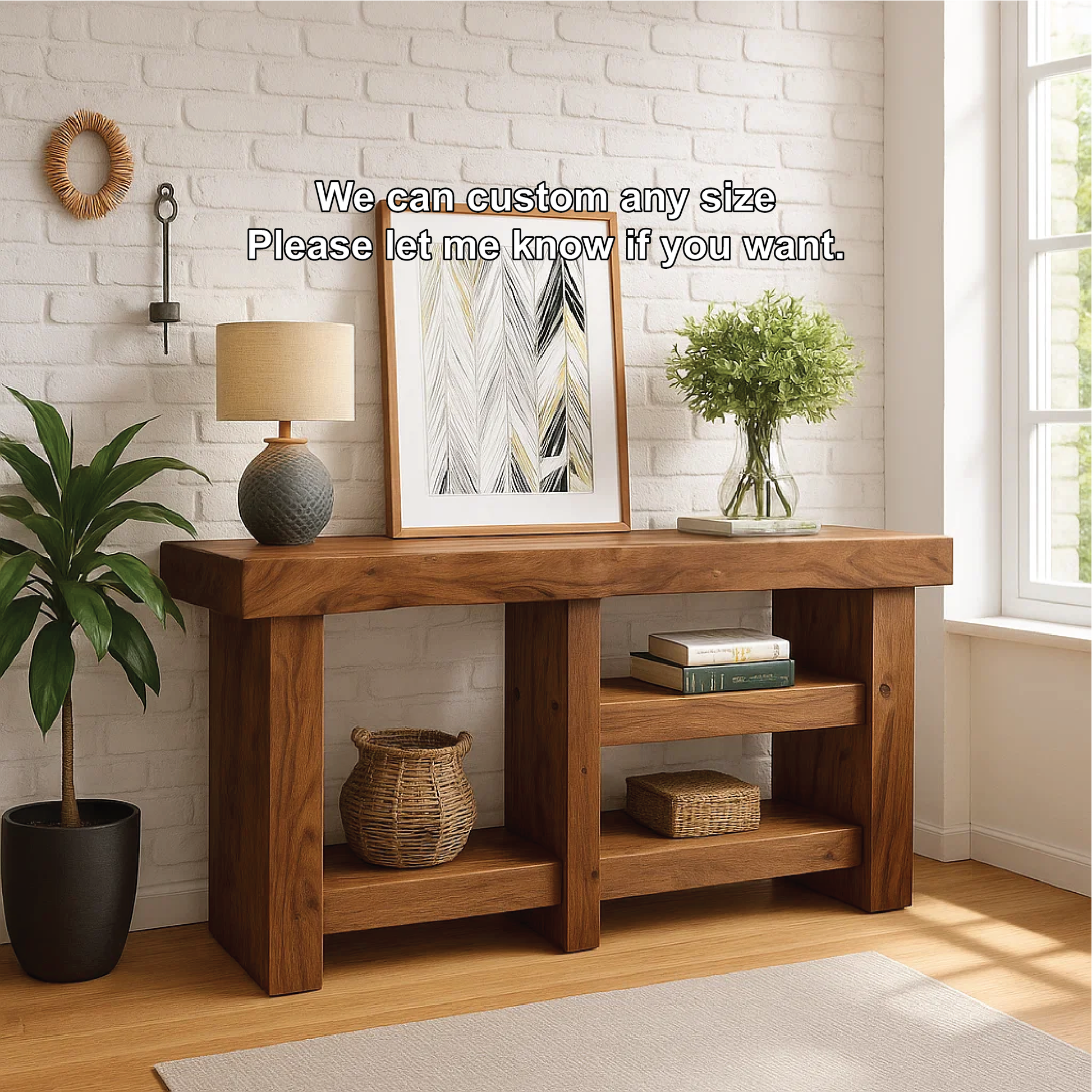 Handcrafted Solid Wood Console Table with Modern Rustic Design for Entryway or Living Room Lynnsnail