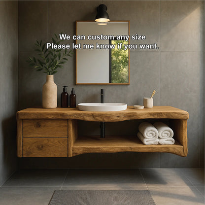 Handcrafted Solid Wood Floating Vanity with Natural Live Edge Design and Modern Minimalist Style Lynnsnail