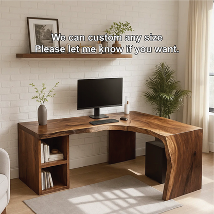Handcrafted Solid Wood L-Shaped Work Desk – Live Edge Office Table with Modern Organic Design Lynnsnail