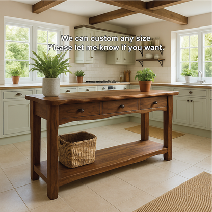 Handcrafted Solid Wood Console Table with Drawers and Shelf for Rustic Farmhouse Kitchen Decor Lynnsnail