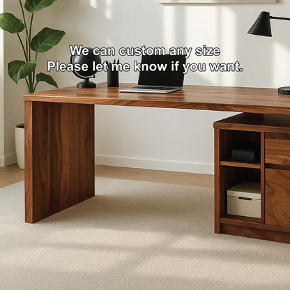 Handcrafted Solid Wood Work Desk – Modern Minimalist Office Table with Storage Shelves & Drawer Lynnsnail