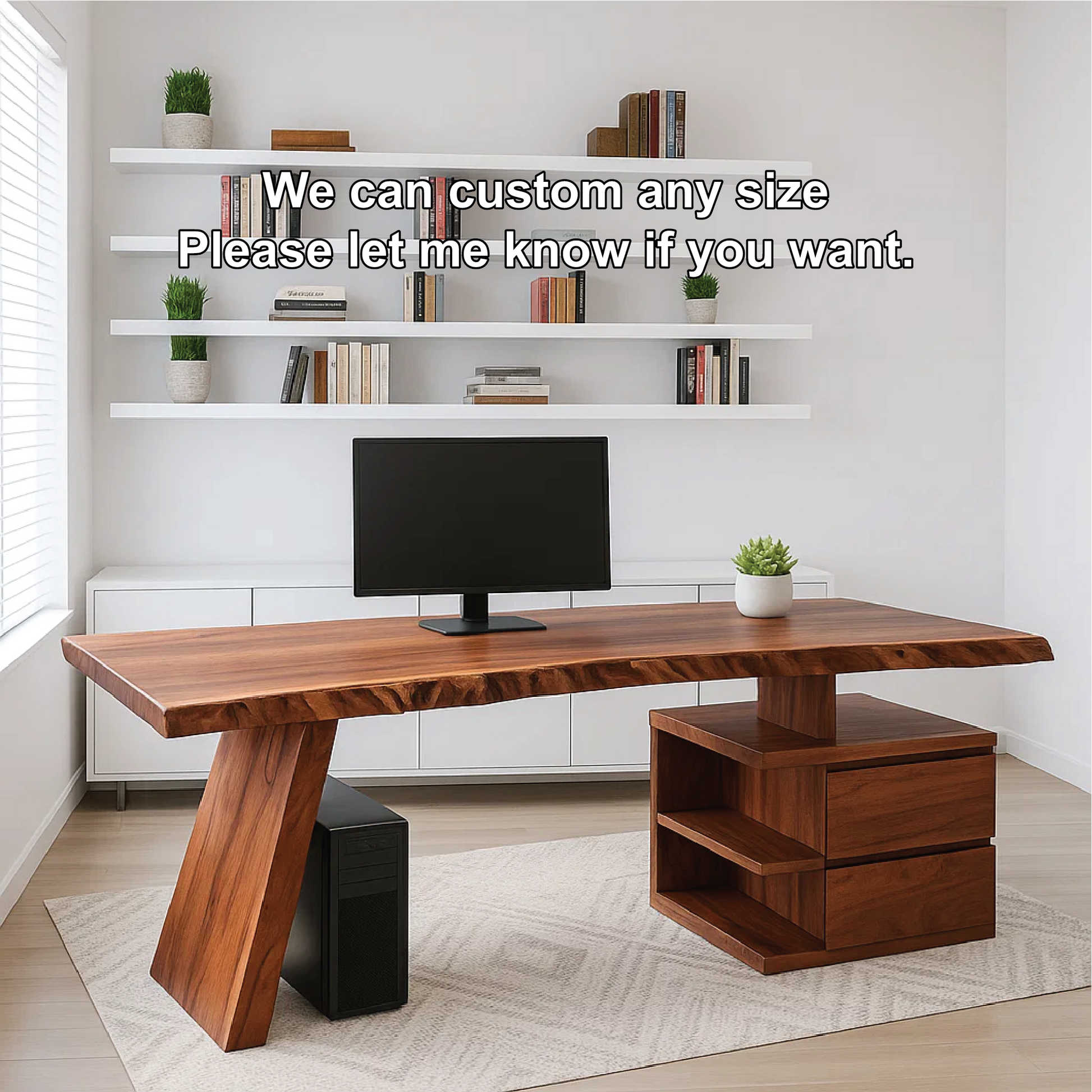 Handcrafted Solid Wood Work Desk – Live Edge Executive Office Table with Modern Asymmetric Base Lynnsnail
