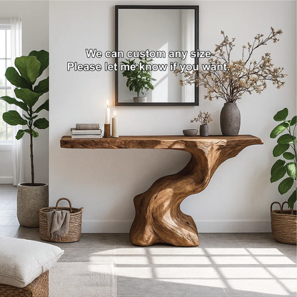 Handcrafted Solid Wood Console Table with Organic Sculpted Base and Natural Live Edge Design Lynnsnail