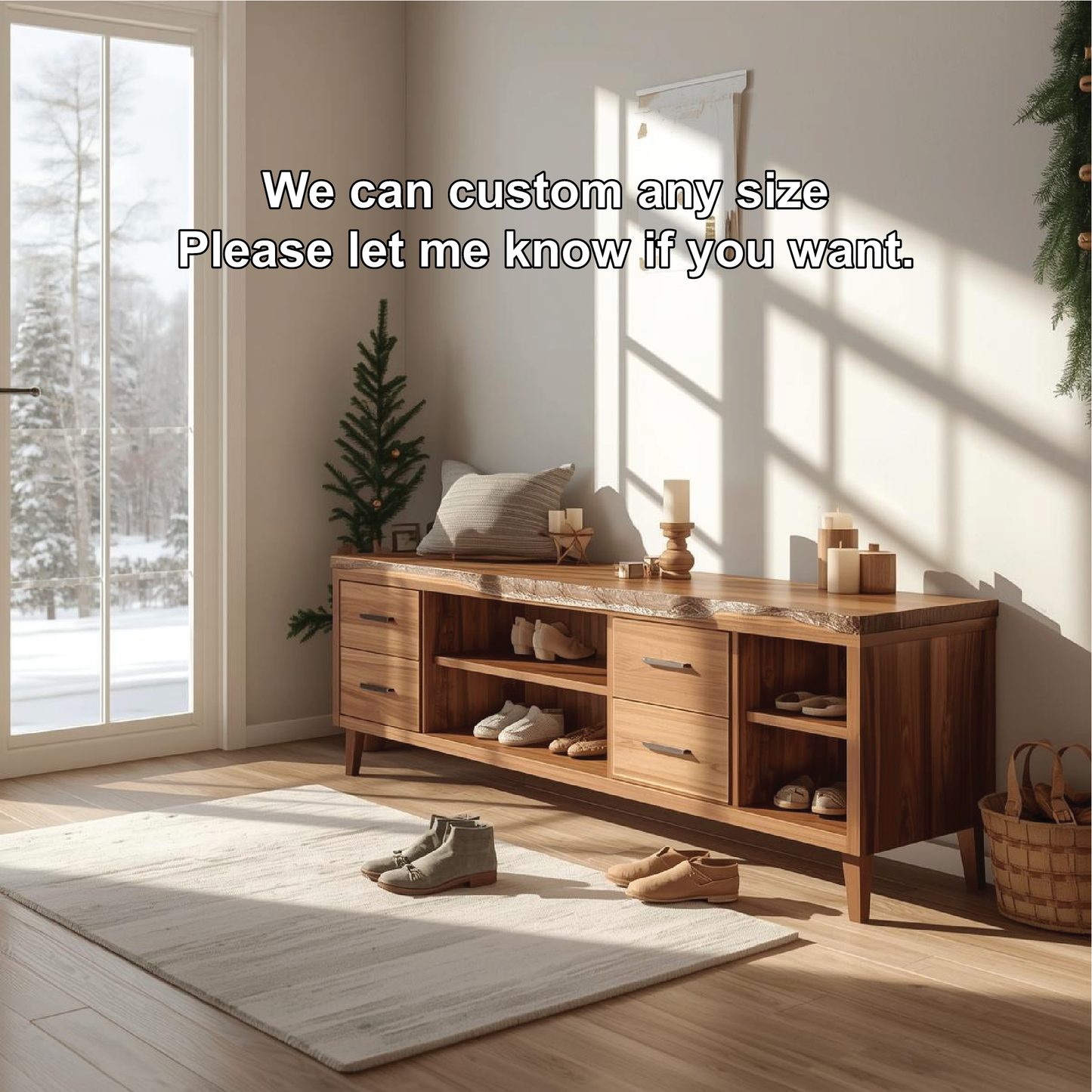 Handcrafted Solid Wood Entryway Bench with Storage Drawers and Live Edge Rustic Design Lynnsnail