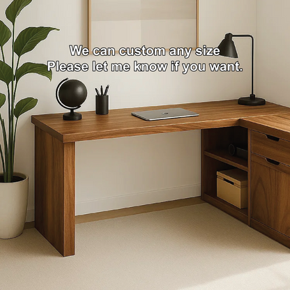 Handcrafted Solid Wood L-Shaped Work Desk – Modern Corner Office Table with Storage Drawers