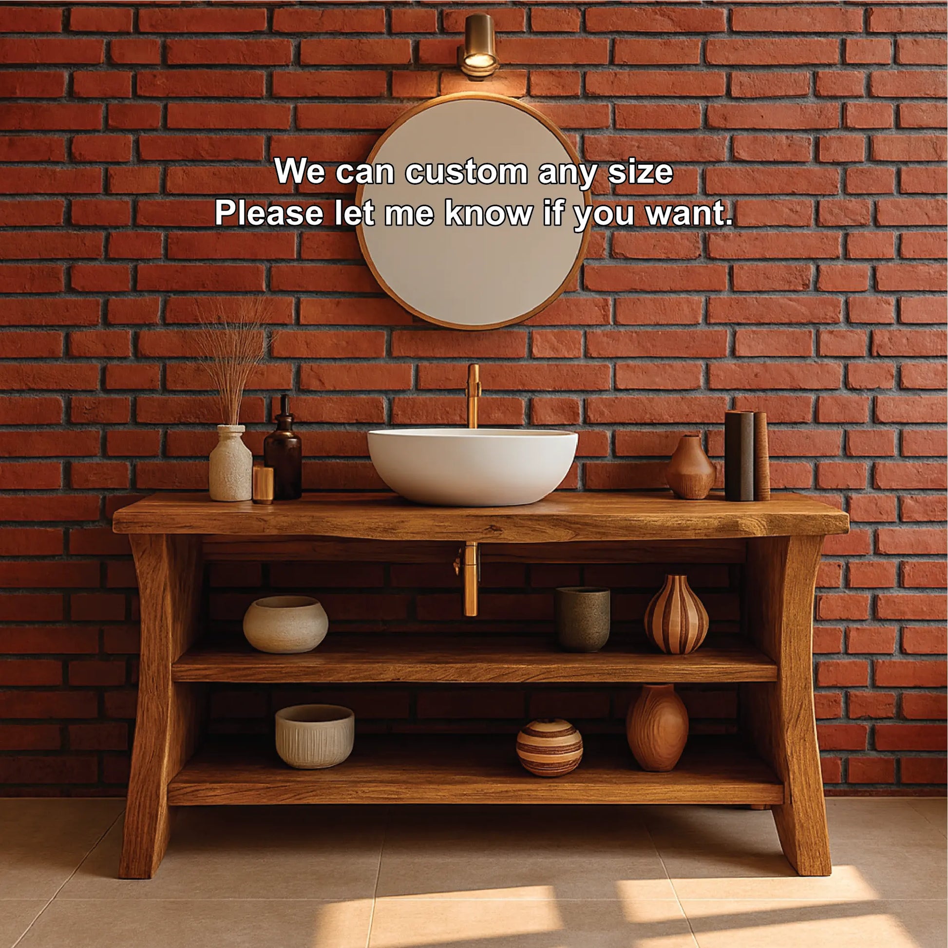 Handcrafted Solid Wood Bathroom Vanity with Live Edge Design and Double Open Storage Shelves Lynnsnail