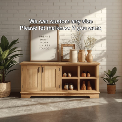 Handcrafted Solid Wood Entryway Bench with Storage Cabinets and Open Shelves for Modern Homes Lynnsnail