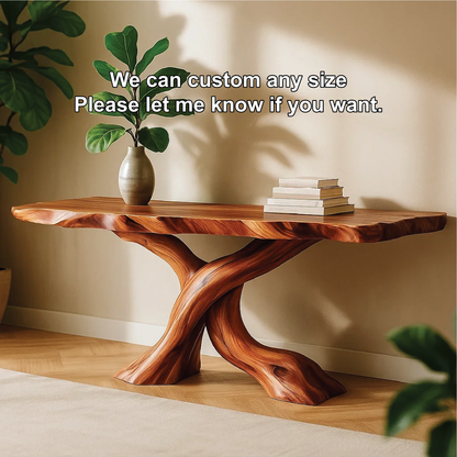 Handcrafted Solid Wood Tree Console Table with Twisted Base Design for Natural Modern Interiors Lynnsnail