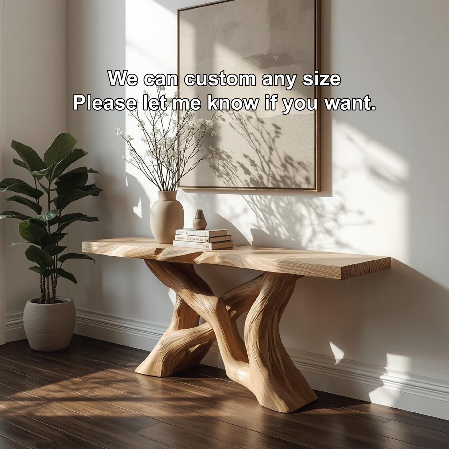 Handcrafted Solid Wood Console Table with Artistic Twisted Base and Natural Light Finish Design