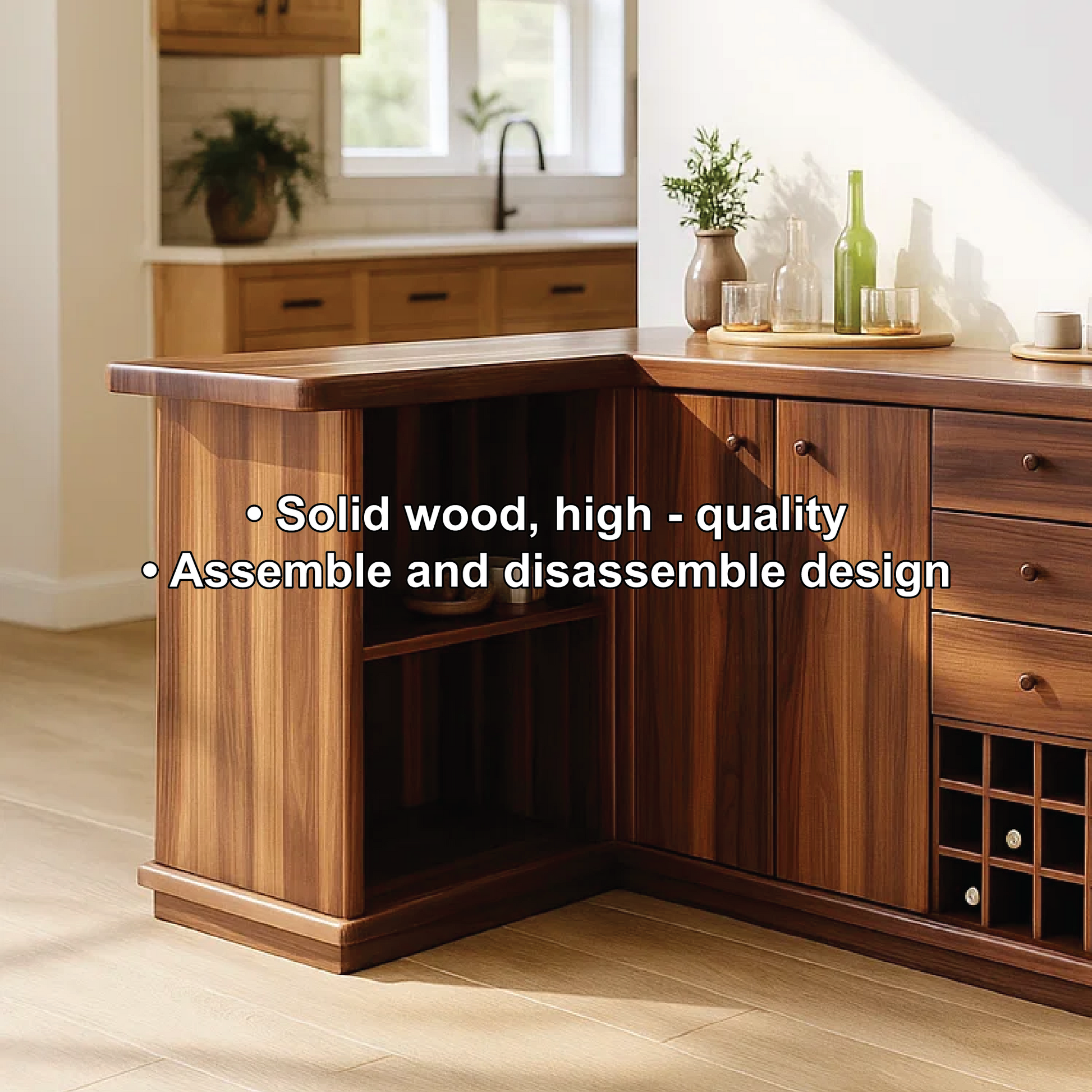Solid Wood Wine Storage Cabinet with Drawers and Rack – Premium L-Shaped Bar Furniture Lynnsnail