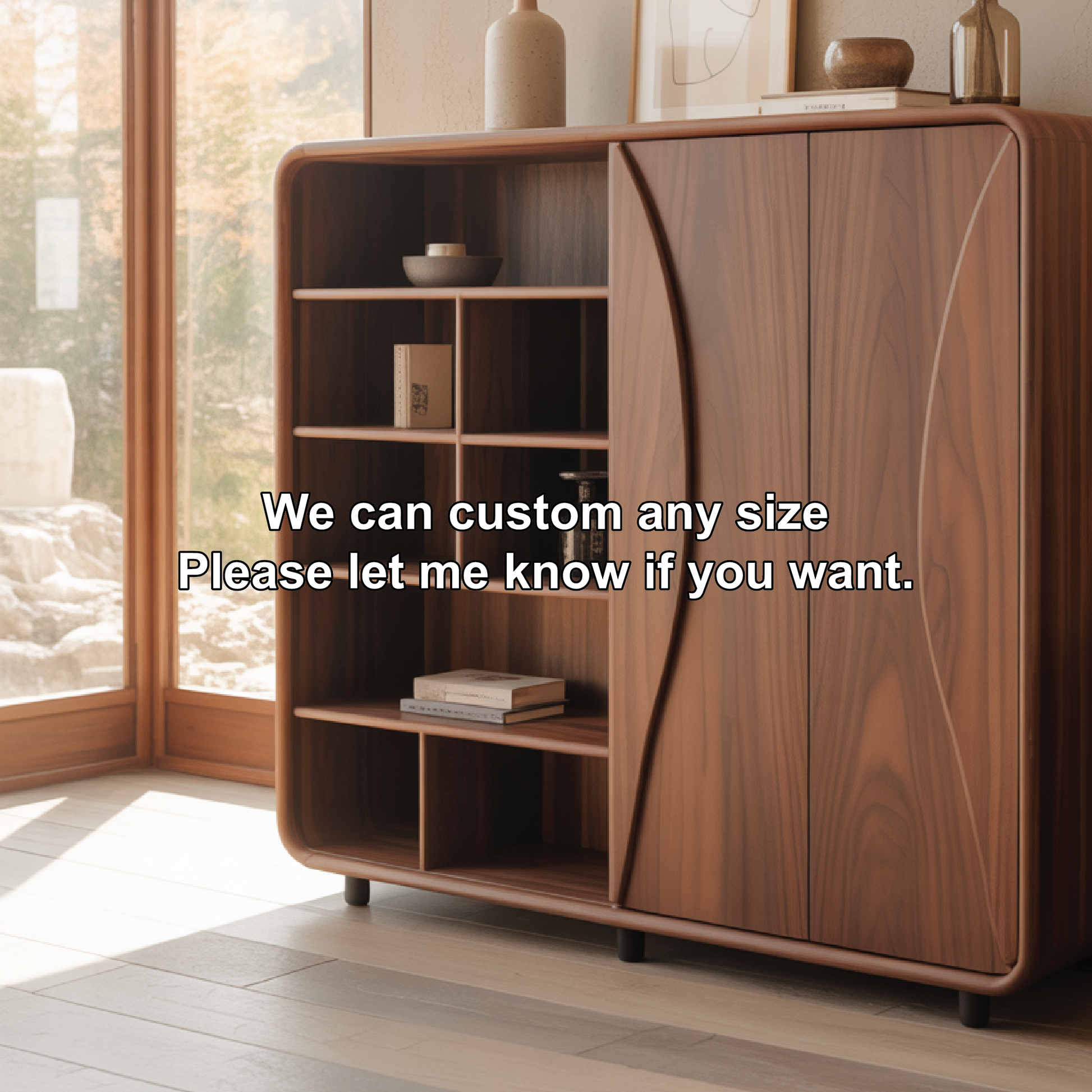 Handcrafted Solid Wood Dining Cabinet with Open Shelves and Curved Door Design for Modern Homes Lynnsnail