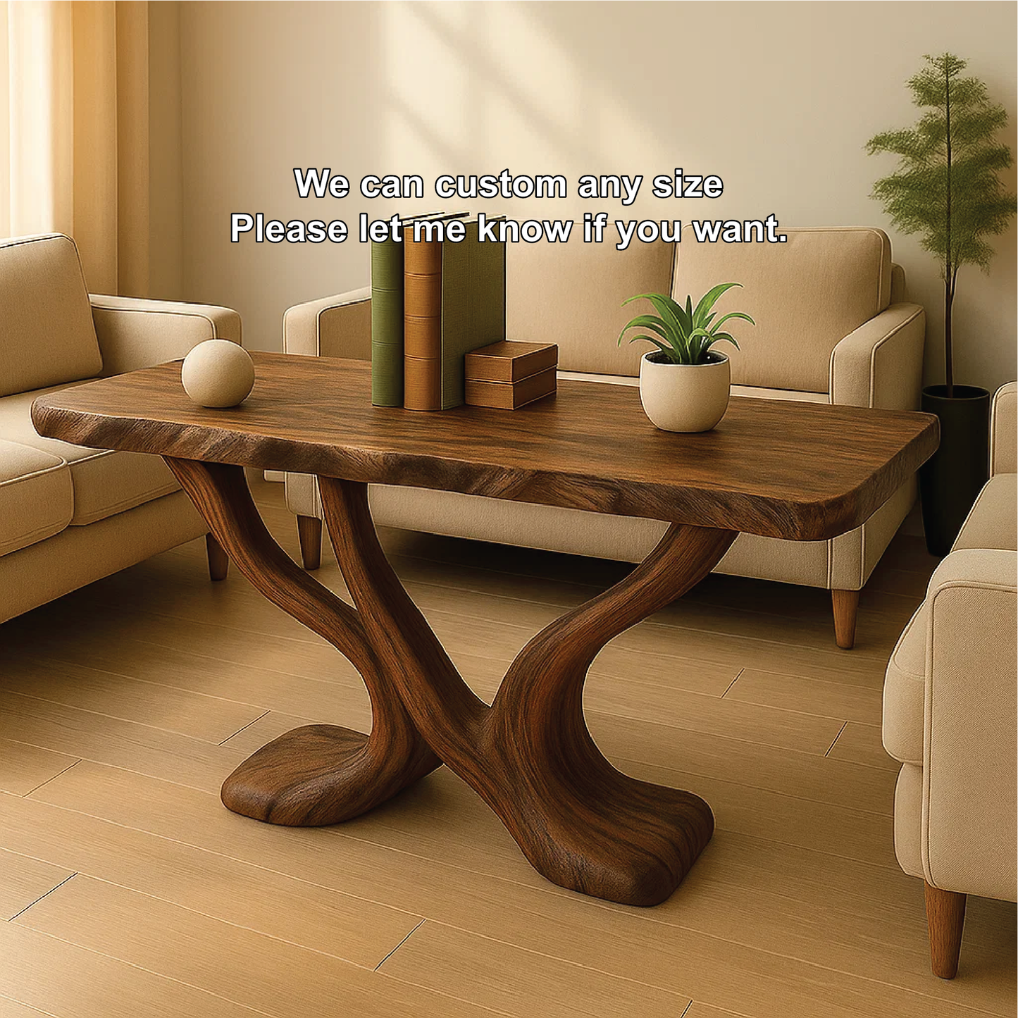 Handcrafted Solid Wood Console Table with Sculptural Y-Shaped Base for Modern Organic Interiors Lynnsnail