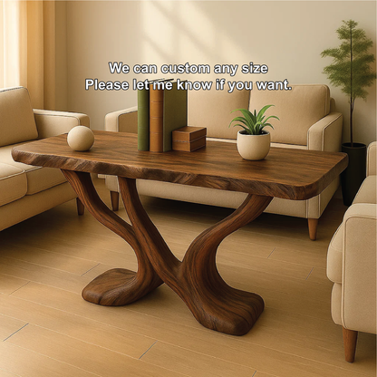 Handcrafted Solid Wood Console Table with Sculptural Y-Shaped Base for Modern Organic Interiors Lynnsnail