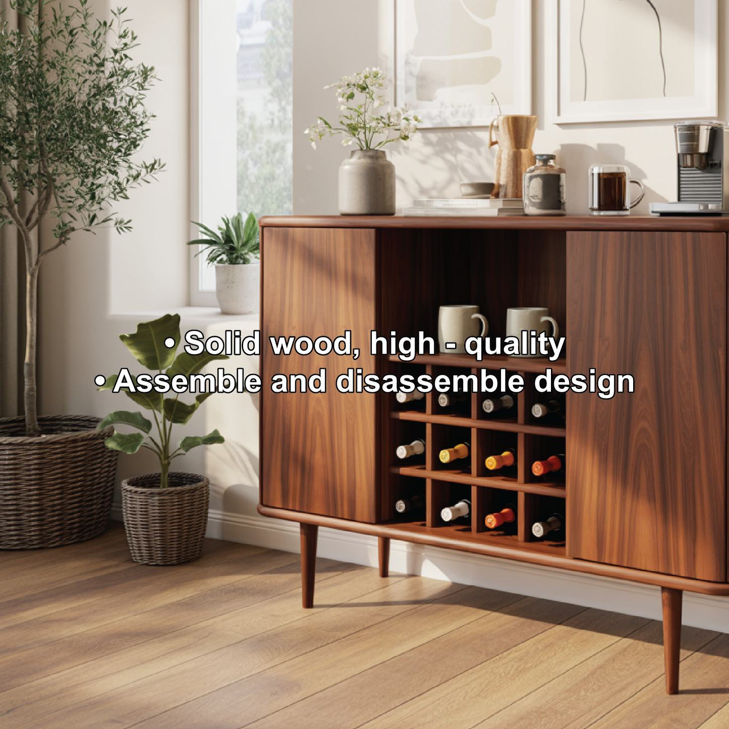 Solid Wood Wine Storage Cabinet with Built-In Bottle Rack and Sliding Doors for Modern Homes Lynnsnail