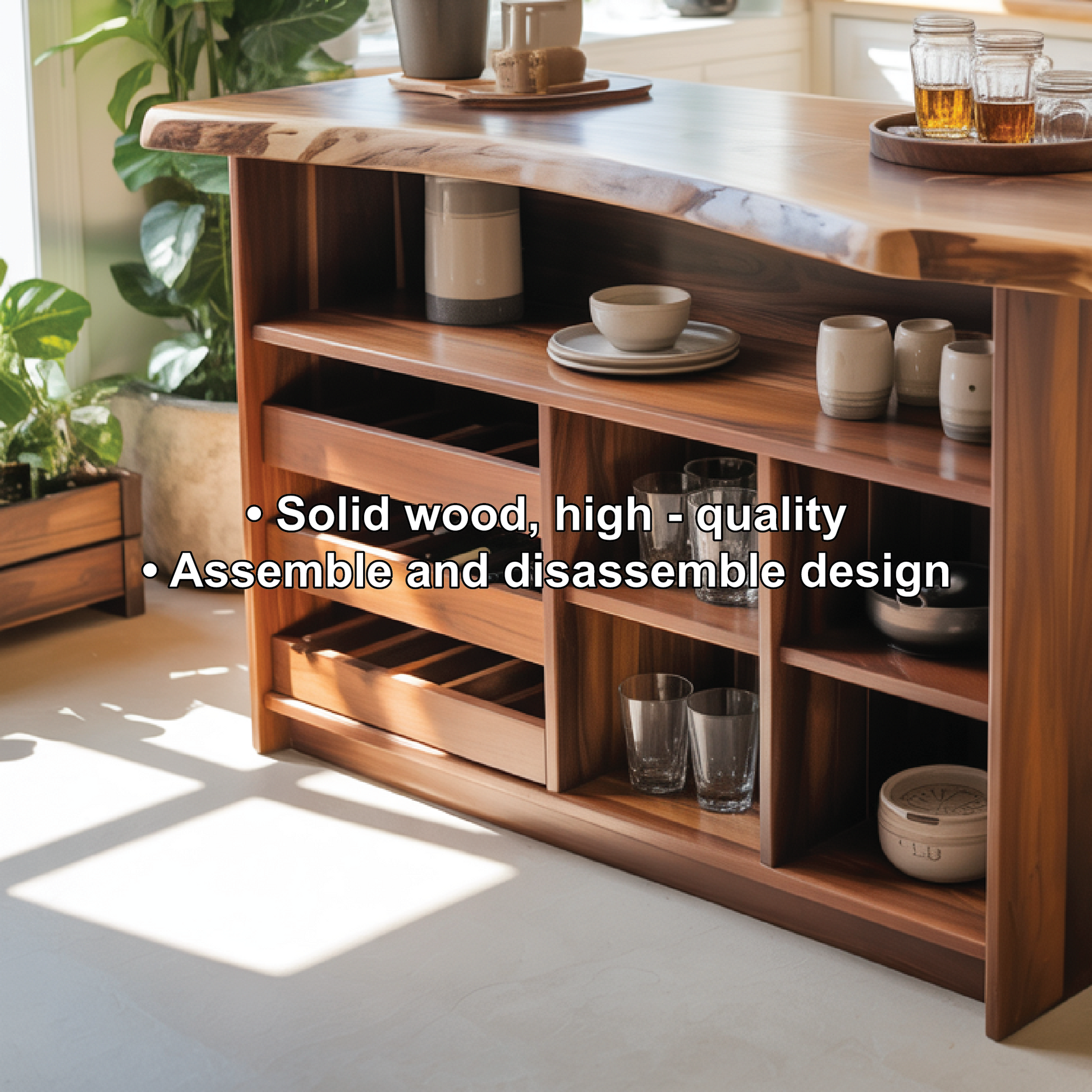 Handcrafted Solid Wood Dining Wine Cabinet with Open Shelves and Bottle Storage for Modern Kitchens Lynnsnail