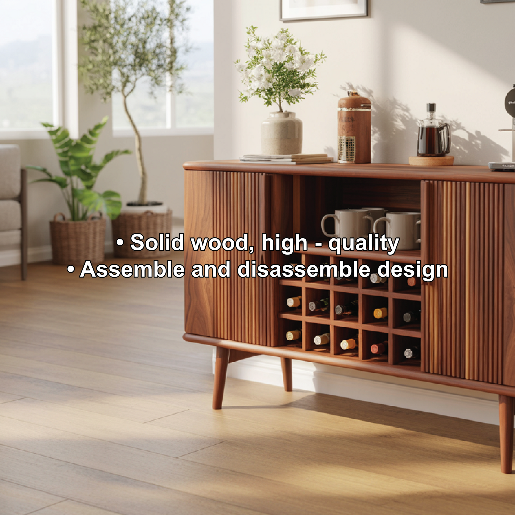 Solid Wood Wine Storage Cabinet with Slatted Doors and Multi-Bottle Rack for Modern Homes Lynnsnail