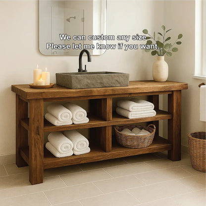 Handcrafted Solid Wood Bathroom Vanity with Open Shelving for Natural and Minimalist Interiors Lynnsnail