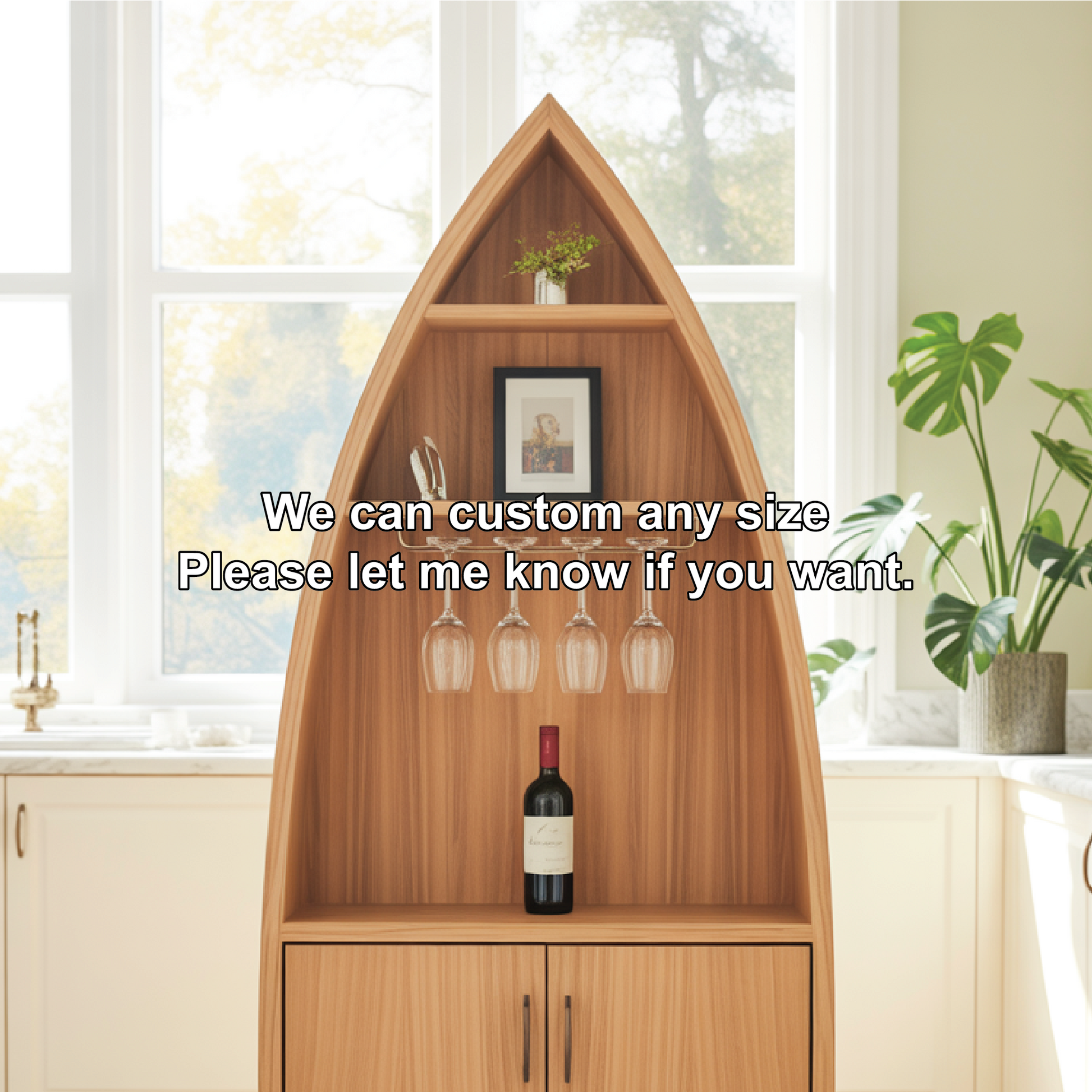 Handcrafted Solid Wood Dining Cabinet with Boat-Shaped Design, Glass Holder and Lower Storage Lynnsnail