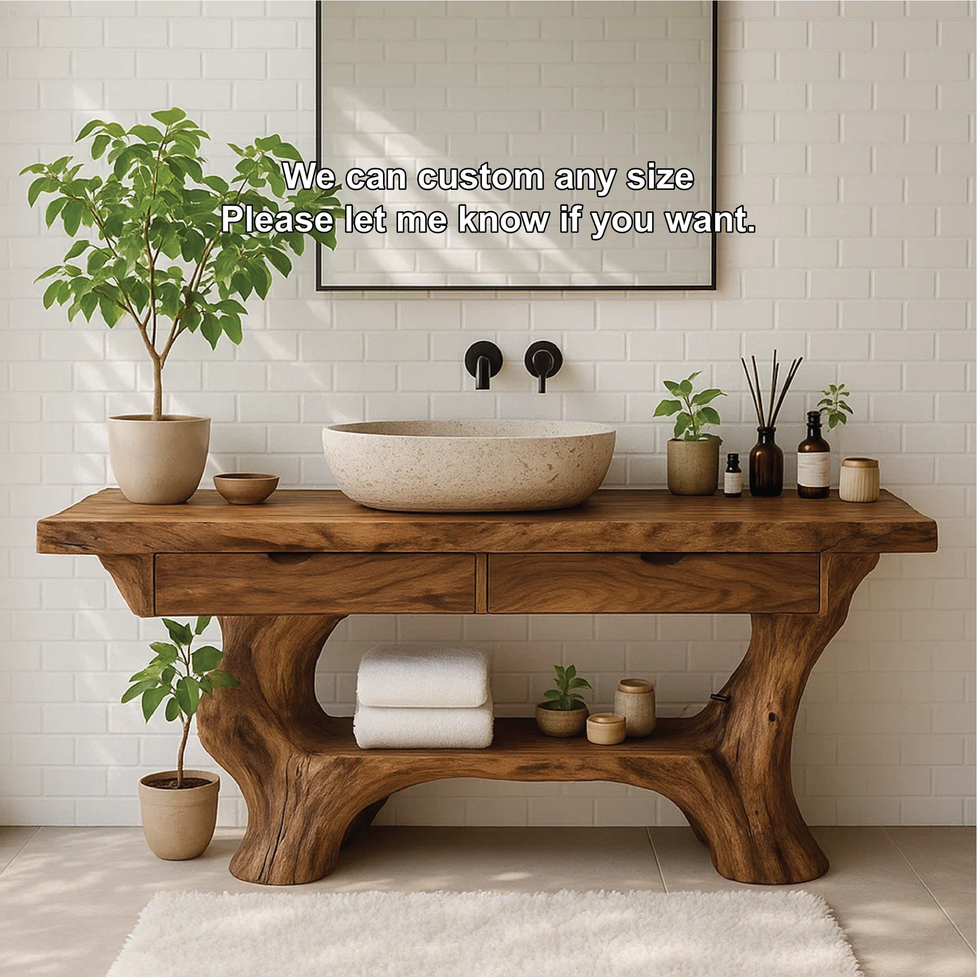 Handcrafted Solid Wood Vanity with Organic Curved Base and Natural Live Edge Design Lynnsnail