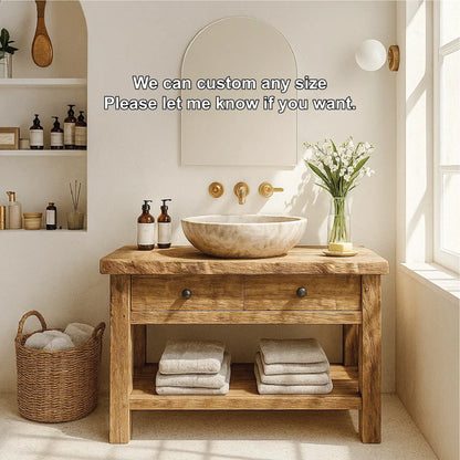 Handcrafted Solid Wood Bathroom Vanity with Double Drawers and Shelf for Natural Modern Homes Lynnsnail