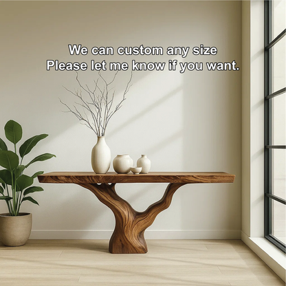 Handcrafted Solid Wood Tree Console Table with Natural Live Edge Design for Modern Homes Lynnsnail