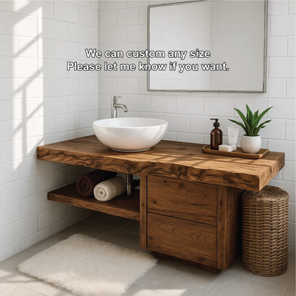 Handcrafted Solid Wood Bathroom Vanity with Live Edge Countertop and Modern Storage Design Lynnsnail