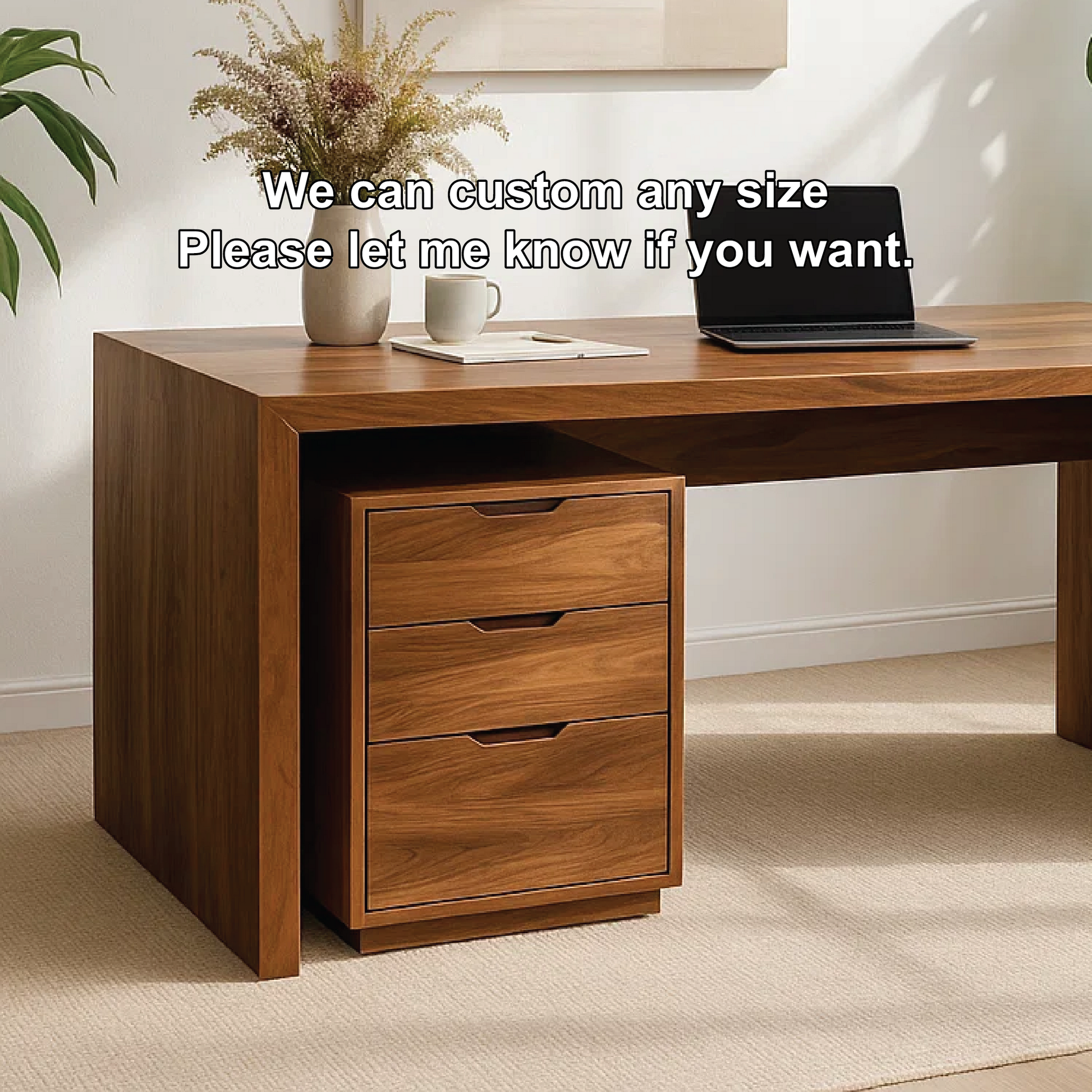 Handcrafted Solid Wood Work Desk – Minimalist Executive Office Table with 3-Drawer Storage Lynnsnail