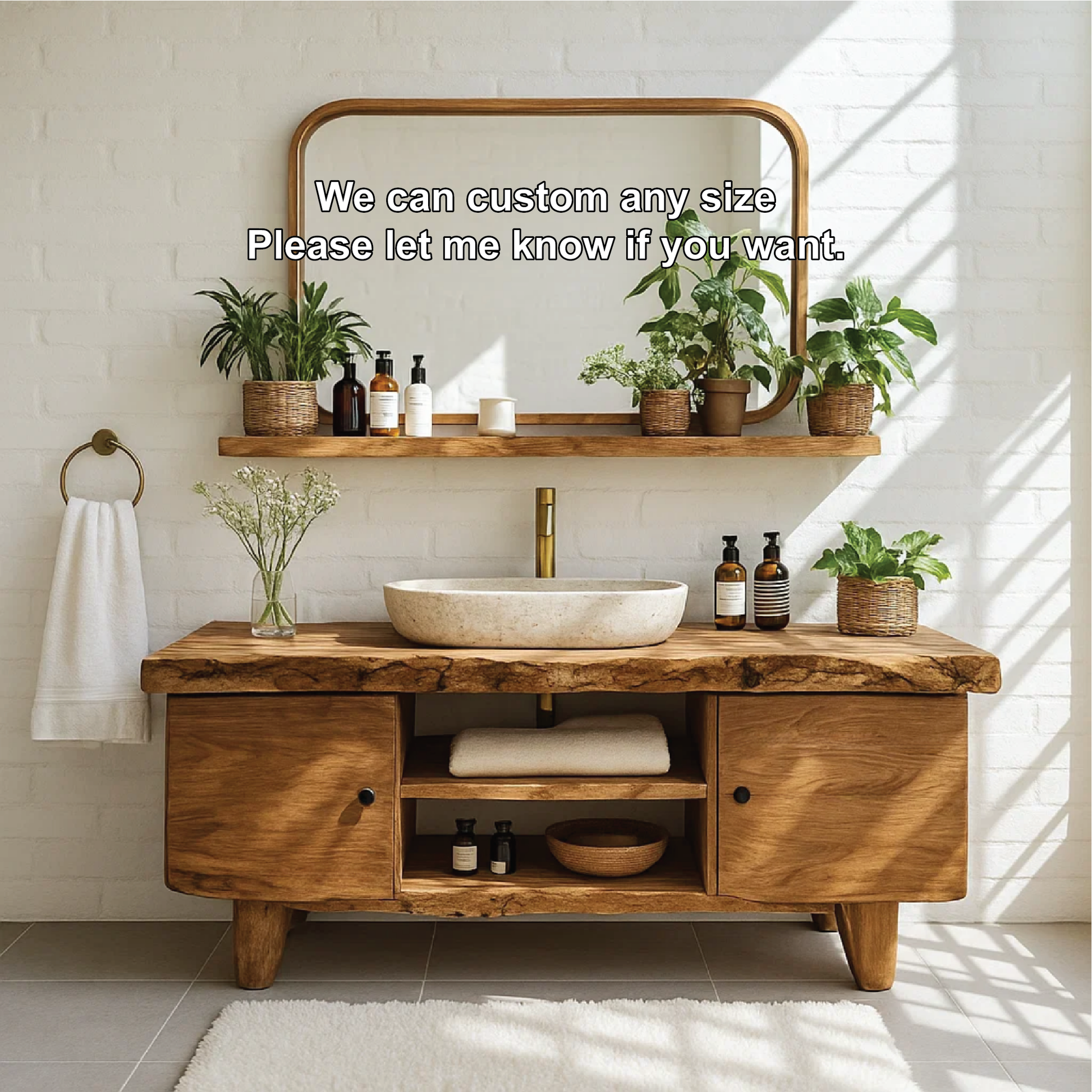 Handcrafted Solid Wood Bathroom Vanity with Live Edge Top and Natural Minimalist Design Lynnsnail