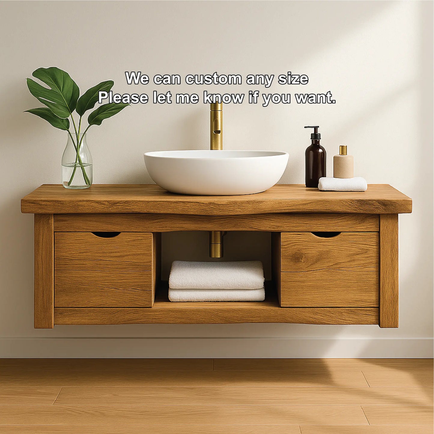 Handcrafted Solid Wood Floating Vanity with Minimalist Design and Dual Drawer Bathroom Storage Lynnsnail