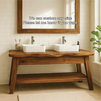 Handcrafted Double Sink Solid Wood Bathroom Vanity with Live Edge Design for Modern Rustic Homes Lynnsnail