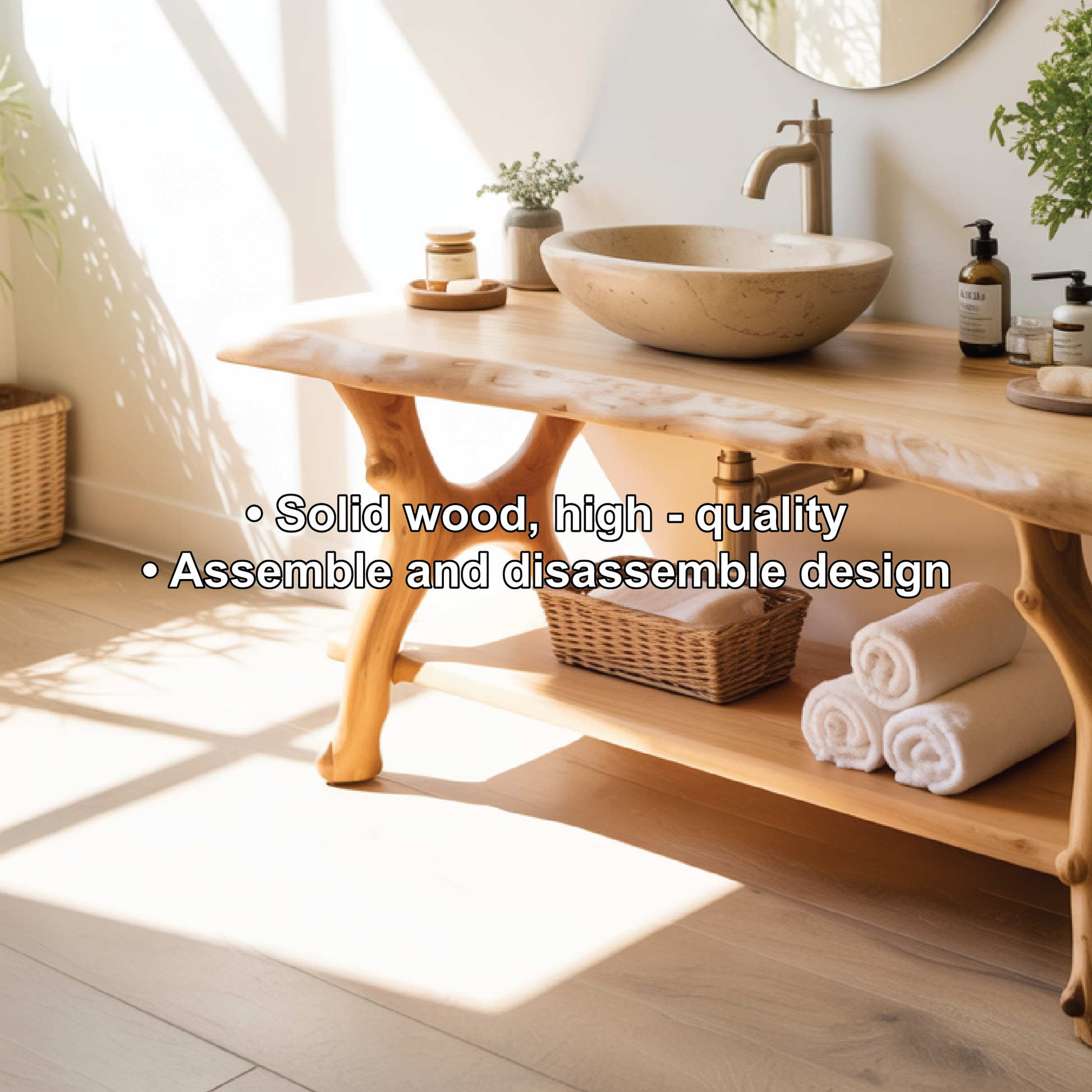 Solid Wood Bathroom Vanity with Natural Live Edge Design – Handcrafted Luxury Sink Console Lynnsnail