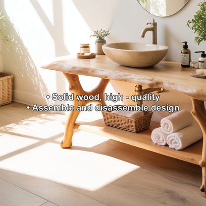 Solid Wood Bathroom Vanity with Natural Live Edge Design – Handcrafted Luxury Sink Console Lynnsnail